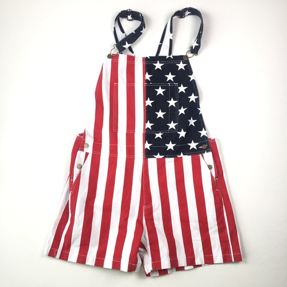 Stars and stripes overall shorts Clearance